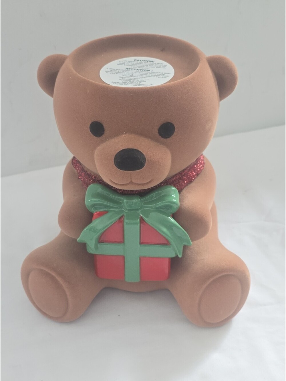 Velvet Brown Bear with Present Candle Pedestal Bath & Body Works